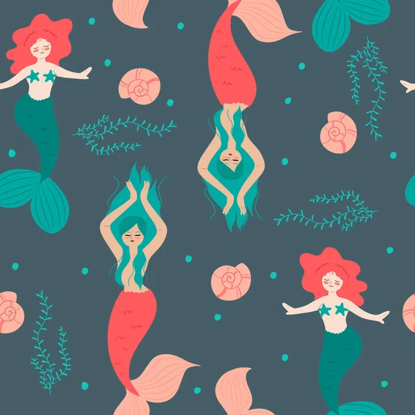 Seamless Pattern Dancing Mermaids Underwater — Stock Vector