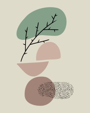 Modern soyut poster, minimalist doğa formları, noktalar ve geometri