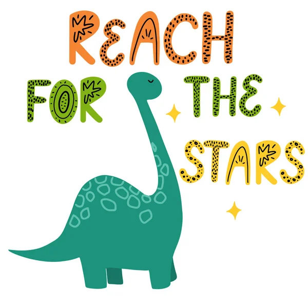 Δεινόσαυρος Μακρύ Λαιμό Λόγια Προσεγγίστε Αστέρια Παιδιά Αφίσα Φυτώριο — Διανυσματικό Αρχείο
