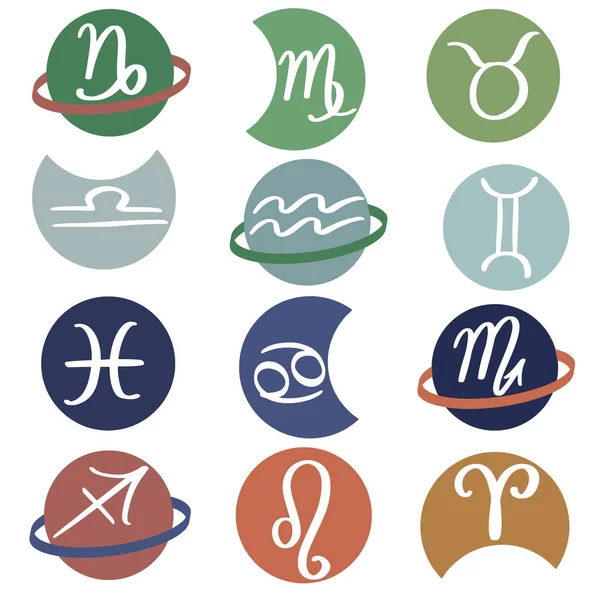 Ręcznie Rysowane Znaki Zodiaku Pojedyncze Symbole Zestawu Horoskopów Dziecięcy Styl — Wektor stockowy