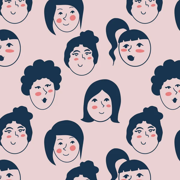 Pembe yanaklı, farklı kadın yüzleri olan kusursuz bir model.
