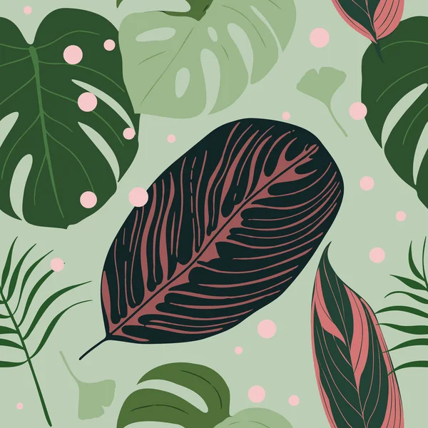 Bezešvé Vzory Exotických Tropických Listů — Stockový vektor