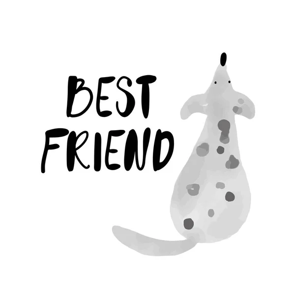 Poster Card Minimalistic Watercolor Cute Puppy Text Best Friend Isolated — стоковый вектор