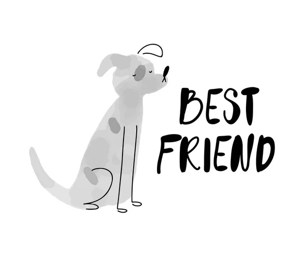 Poster Card Minimalistic Watercolor Style Dog Text Best Friend Isolated — стоковый вектор