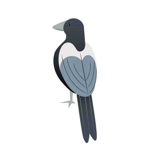 Cute Crow Magpie Bird Hand Drawn Vector Illustration Flat Style — Image vectorielle