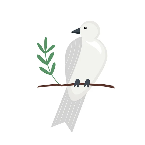 White Dove Sitting Branch Hand Drawn Vector Illustration Flat Style — ストックベクタ