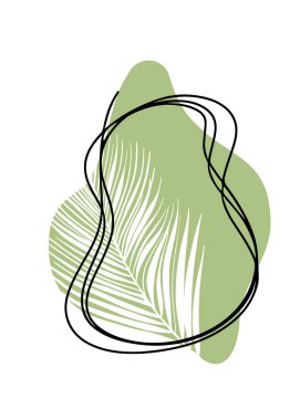 Soyut çizgi ve palmiye yaprağı ile organik el çizimi. Çağdaş vektör çerçevesi; izole illüstrasyon