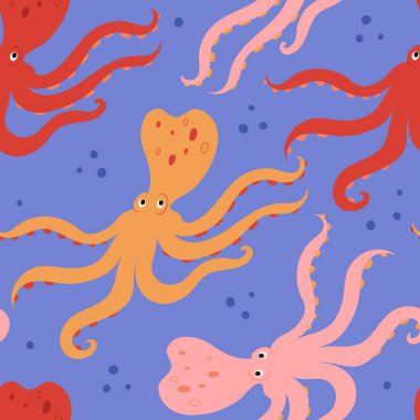 Komik ahtapotlarla çizilmiş el çizimi kusursuz desen