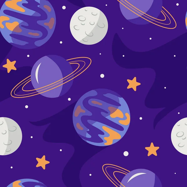 Vector Dibujado Mano Patrón Sin Costura Con Planetas Lindos Espacio — Archivo Imágenes Vectoriales