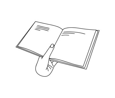 El çizimi açık bir kitabı satır biçimi, izole edilmiş vektör illüstrasyonunda tutuyor.