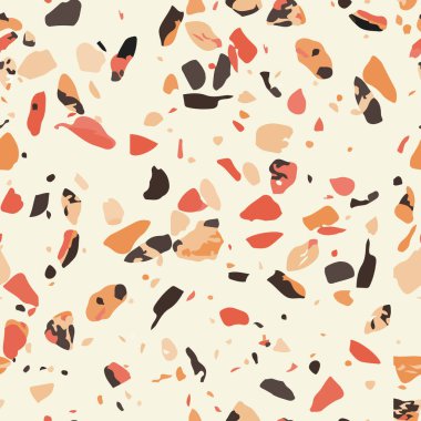 Kırmızı, sarı ve kahverengi parçalı Terrazzo desenli vektörsüz desen.