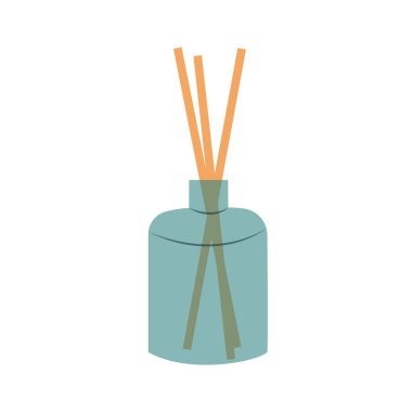 Ev kokusu için aroma çubukları ile el çizimi şişe, düz stil izole vektör illüstrasyon