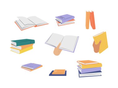 Düz stil, izole vektör illüstrasyonunda öğrenme ve eğitim için el çizimi yığınları ve kitap yığınları