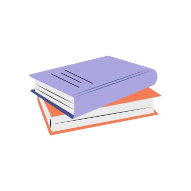 El çizimi iki kalın kitap yığını, ansiklopedi veya eğitim için diğer ders kitapları, düz stil izole vektör illüstrasyonu