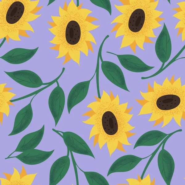 Hand Drawn Vector Seamless Pattern Sunflowers — Stockvektor