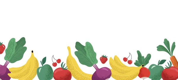 Kézzel Húzott Banner Különböző Gyümölcsök Zöldségek Vektor Illusztráció Elszigetelt Fehér — Stock Vector