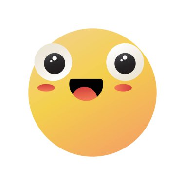 Tatlı Kawaii suratı, büyük gözleri ve ağzı olan, mutlu ve mutlu bir duygu hisseden. Beyaz arkaplan vektör çiziminde izole