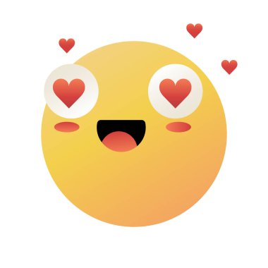 Sevimli Kawaii suratı, gözlerinde kalpler, aşık olmak, mutlu görmek. Beyaz arkaplan vektör çiziminde izole