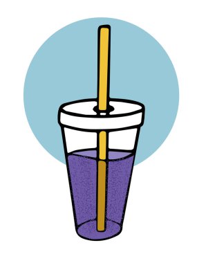 Hand drawn takeaway transparent plastic cup with a cold bubble drink, outlined cartoon style vector illustration on white background