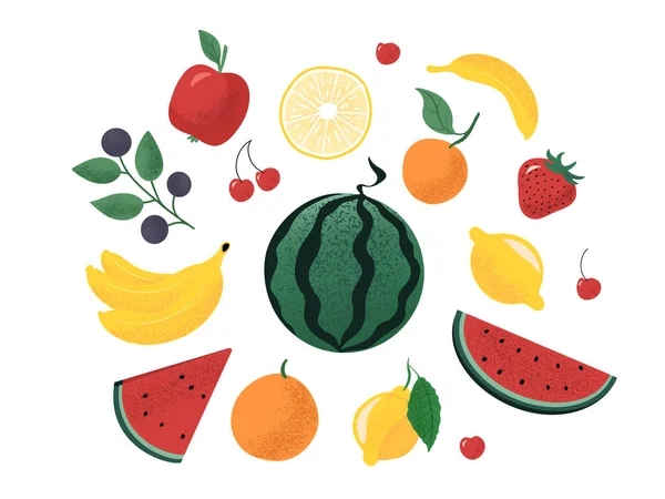 Set Different Summer Friuts Berries Flat Style Vector Illustration Collection — 스톡 벡터