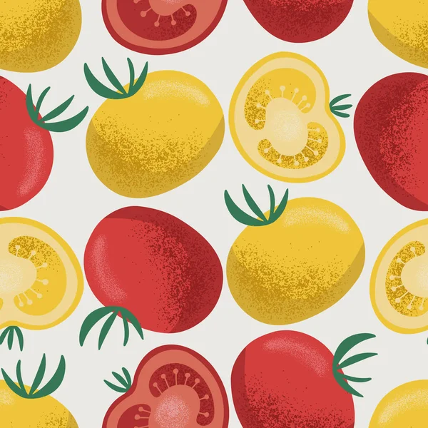 Hand Drawn Vector Seamless Pattern Yellow Red Tomatoes — Stock Vector