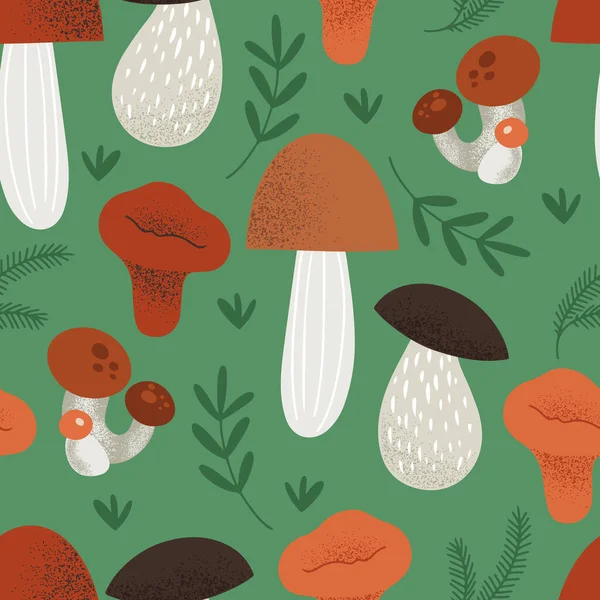 Hand Drawn Vector Seamless Pattern Forest Mushrooms — Archivo Imágenes Vectoriales