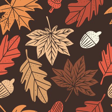 Düşen sonbahar yaprakları ile el çizimi kusursuz desen