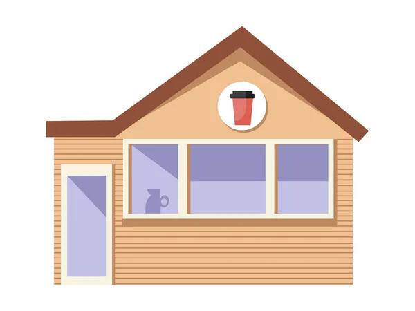小咖啡店或小摊位 快速点菜带走咖啡屋 在白色矢量图解上分离 — 图库矢量图片