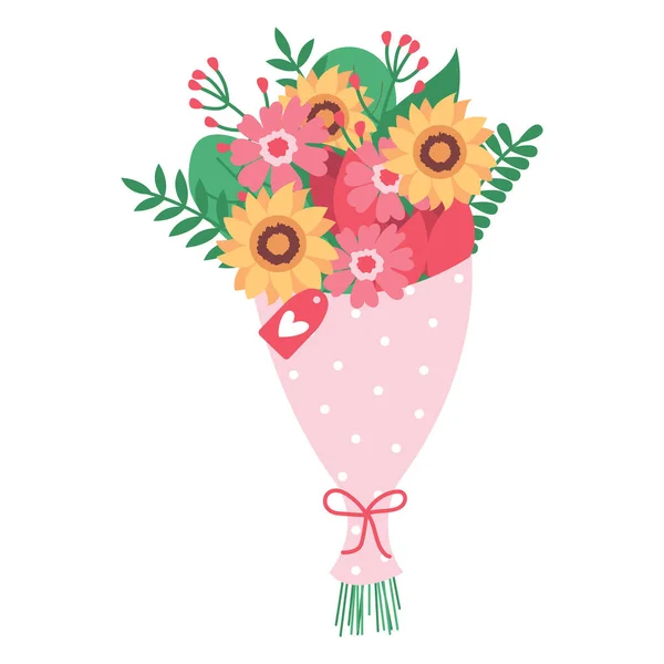 Bouquet Flowers Congratulations Happy Birthday Valentine Day International Women Day — ストックベクタ