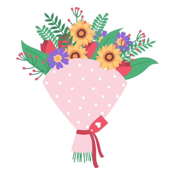 Bouquet Flowers White Background Congratulations Happy Birthday Valentine Day International — Stockový vektor