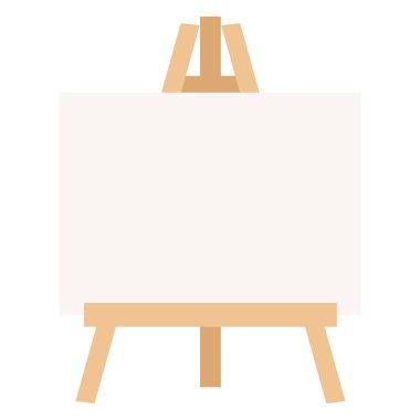 Beyaz arka planda izole edilmiş tuval ile küçük tahta sehpa. Sanat malzemeleri.