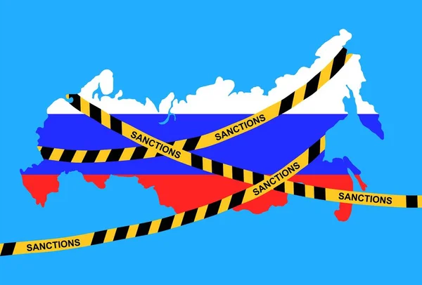 Sanciones Contra Rusia Silueta Mapa Federación Rusa Con Bandera Tricolor — Archivo Imágenes Vectoriales