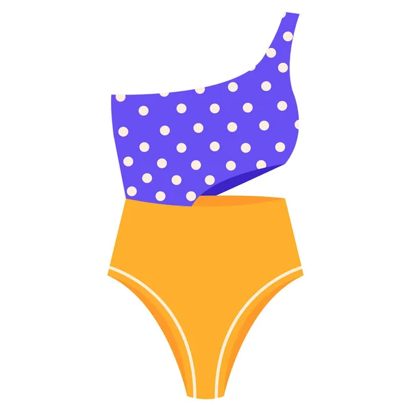 Yellow Blue Female Swimwear 80S Style Women Fashion Swimsuit Vector — Vector de stock