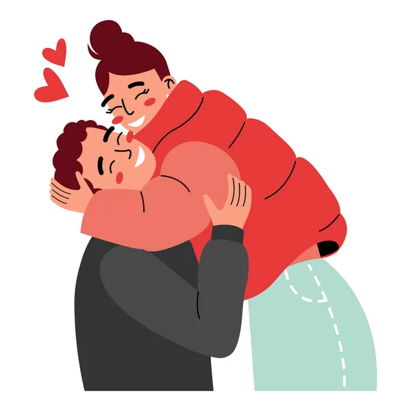 Happy Couple Romantic Relationships Man Woman Hugging Cuddling Colorful Flat —  Vetores de Stock
