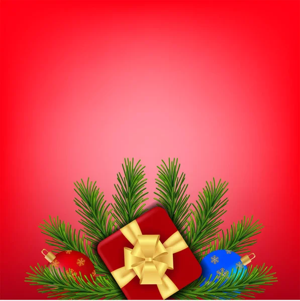 Рождеством Новым Годом Иллюстрация Красного Баннера Подарочной Коробкой Сосновыми Листьями — стоковое фото