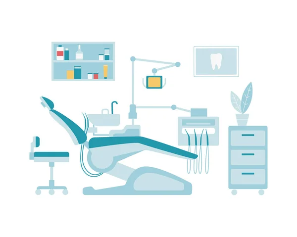 Biuro Dentystyczne Nowoczesny Sprzęt Gabinet Lekarski Krzesłem Dentystycznym Wiertarką Zlewem — Wektor stockowy