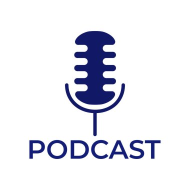 Altyazı podcast 'li stüdyo mikrofon ikonu. Logo. Vektör izole illüstrasyonu