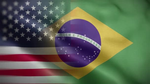 Usa Brazil Flag Loop Background — Stock Video