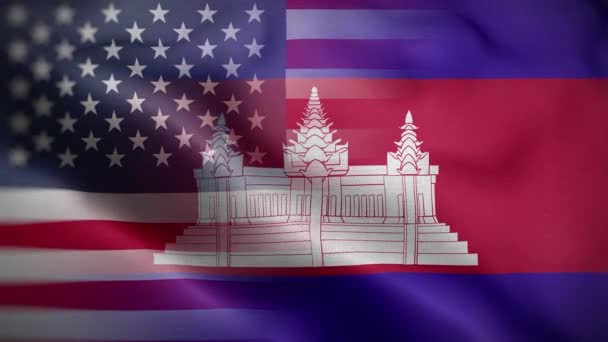 Usa Cambogia Bandiera Loop Sfondo — Video Stock