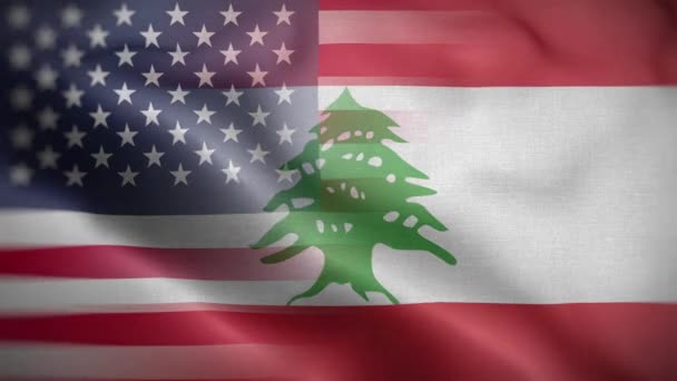 Verenigde Staten Libanon Flag Loop Achtergrond — Stockvideo