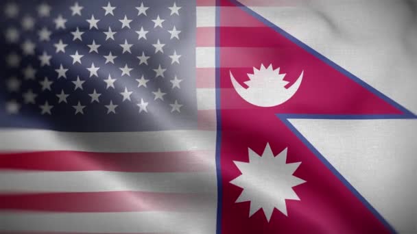 美国尼泊尔国旗圈背景4K — 图库视频影像