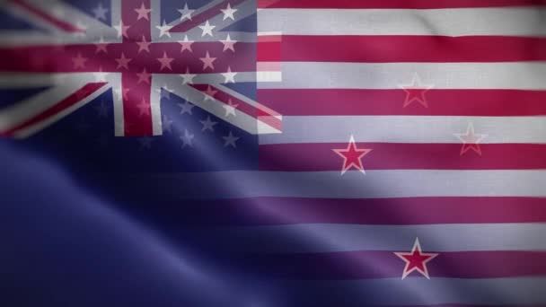 Usa Neuseeland Flagge Schleife Hintergrund — Stockvideo