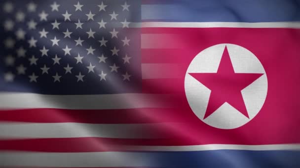 美国朝鲜国旗圈背景4K — 图库视频影像