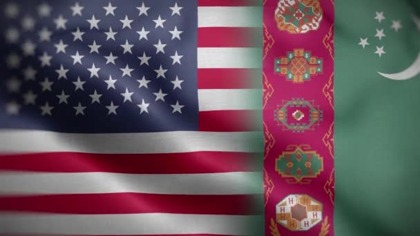 Usa Turkmenistan Flag Loop Background — Stock Video
