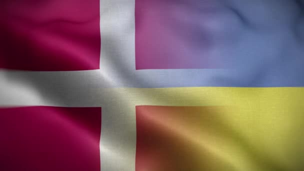 Ucrania Dinamarca Bandera Loop Antecedentes — Vídeo de stock