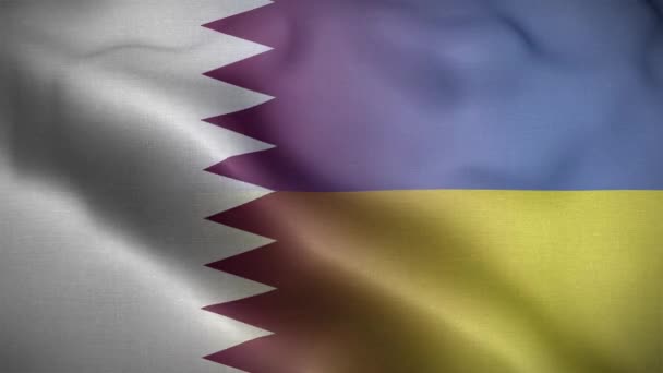 Ukraine Qatar Flag Loop Background — стокове відео