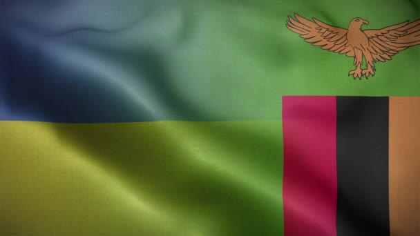 Ucrania Zambia Fondo Del Lazo Bandera — Vídeo de stock