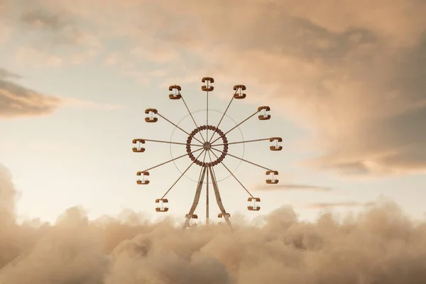 Απόδοση Του Παλιού Τροχού Ferris Πάνω Από Αφράτα Σύννεφα Μπροστά — Φωτογραφία Αρχείου