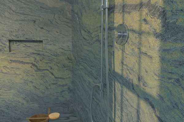 Rendering Von Grün Wirbelnden Badezimmerwand — Stockfoto