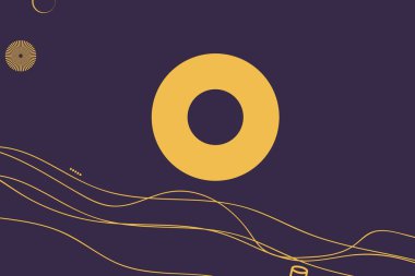 Soyut elementler ve dinamik şekillerle renkli modern arka plan. Çizgiler ve çemberler koyu arkaplan. Renkli beneklerin bileşimleri. Tasarım ve yaratıcı fikirler için şablon.